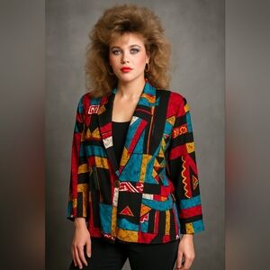 Vintage Karibo Avant-Garde Blazer Women Large Red Black Avant Garde Artsy 80s